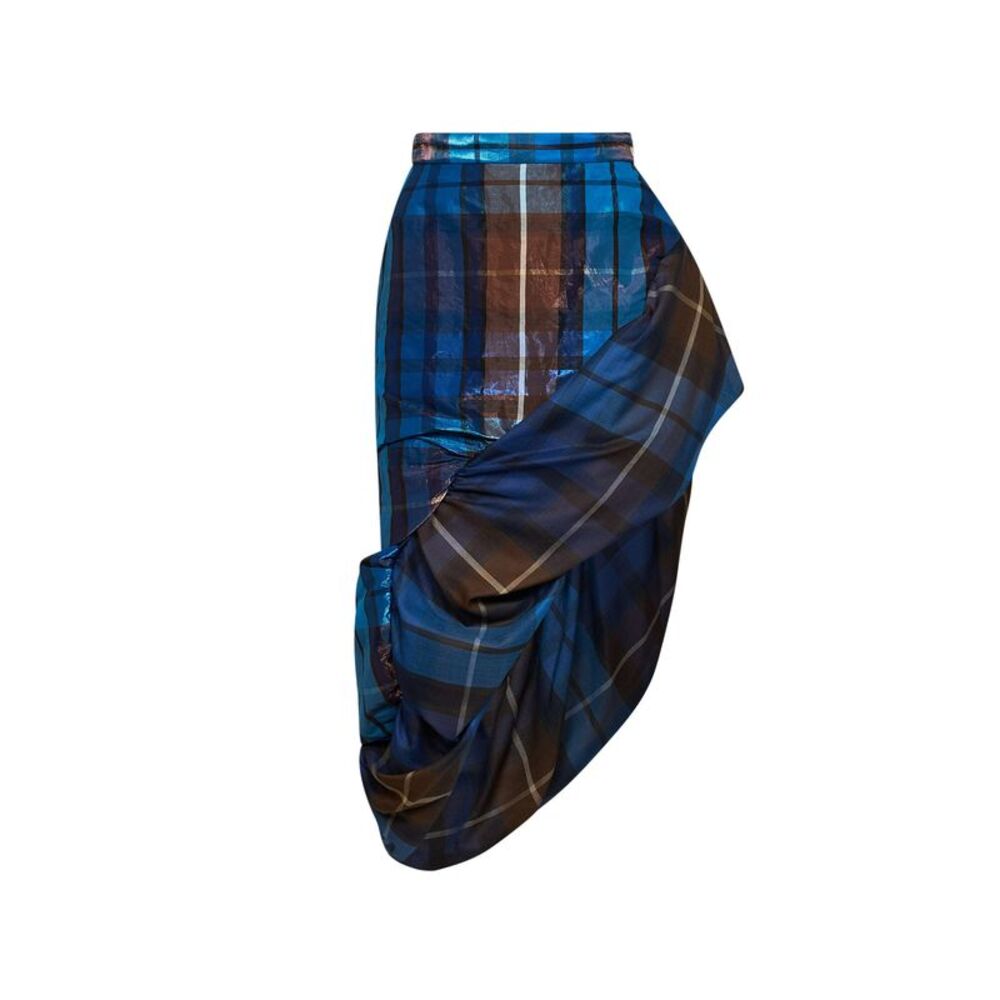 Vivienne Westwood Women Gonna Midi Asimmetrica Marilyn In Tartan Blue E Marrone